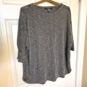 Coin 1804 Womens Black & White Striped Top With 3/4 sleeves – Plus Size 1X